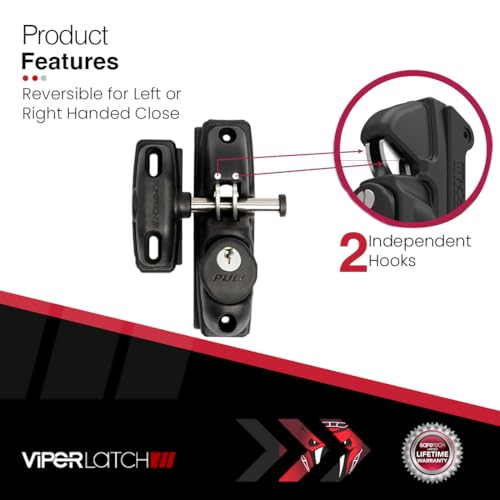 Safetech Hardware ViperX1 Gravity Gate Latch | One-Side Entry Keyed Lock | 2 Independent Latching Hooks Key Lockable One Side | Privacy Gate Gravity Latch | Vinyl, Wood, & Aluminum Gates - White - color: White, size: 1 Side Key