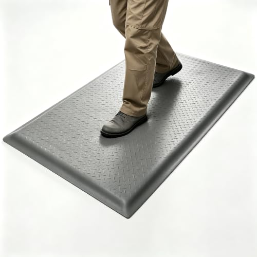 Anti Fatigue Mat 2x6 Ft 15/16" Thick Soft Sponge Ergonomic Mat | Dense Comfort Floor Mat Hardwearing Diamond Reliant Standing Mat Paint Booth Powder Coating Plating Line Textile Mill Gray - size: 71.7"L x 24.4"W x 0.9"Th
