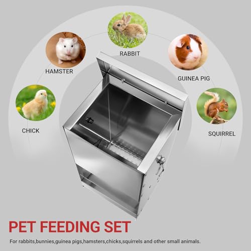 Rabbit Feeders Automatic for Cages,5 Pound Large Metal Trough Feeder Silver | Large Capacity Galvanized Outdoor Bunny Food Dispenser with Lid for Rabbits Chicken Guinea Pig Pet and Other Small Animals