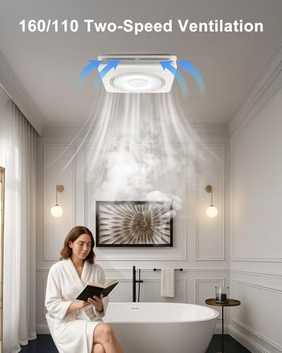 GROWNEER Bathroom Exhaust Fan with Light, 110/160 CFM 1.0 Sone Exhaust Fan with Humidity Sensor Auto-on at 60%, Powerful Oversize, 9 RGB Modes, 1500lm 3CCT & Nightlight - style: Humidity No Heater