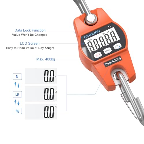 Hanging Scale Handheld 880lb/400kg Crane Scale Luggage Scale,with ABS Plastic case & Big LCD Display, Portable Digital Mini Crane Scale Fishing Scale,for Gym,Hunting,Travelling - color: Orange（880lb/400kg）