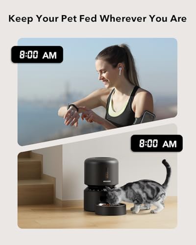 PETLIBRO Automatic Cat Feeder – 3L Programmable Pet Food Dispenser with Airtight Storage, Timed Portion Control, Voice Meal Call & Dual Power Supply, Clog-Free Healthy Feeding for Cats & Small Dogs - color: Black, size: 3l-basic No Cam&app
