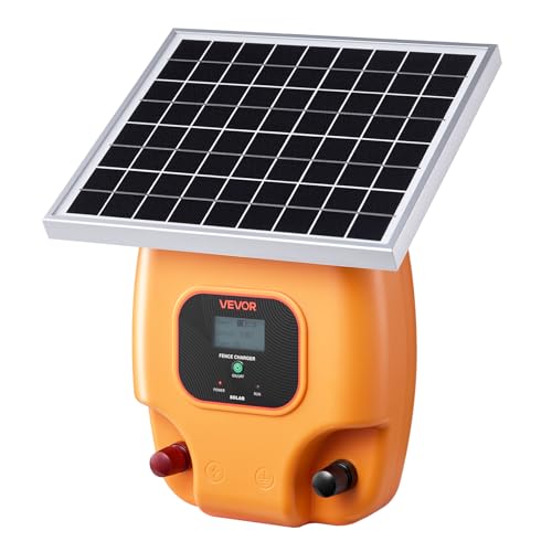 VEVOR Solar Fence Charger, 1J 10 kV Solar Powered Fence Charger, 1.86 Miles Range, Electric Fence Energizer Kit, Keep Out Predators, 3 Days Runtime, for Livestock, Poultry, Garden Protection - size: 1J
