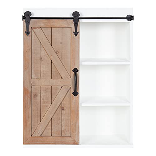 Kate and Laurel Cates Rustic Wall Cabinet; 22 x 28; White and Rustic Brown; Farmhouse Wall-Mounted Storage Cabinet - color: White/Rustic Brown