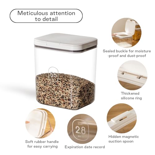 LivLab Mker Dog Food Storage Container 5 lbs Airtight Pet Food Storage Containers with Lids, Cat Food Container, BPA Free, Rice Container, Flour Dispenser(6 lbs), white | Airtight pop-lock lid helps protect dry pet food from moisture; clear BPA-free body