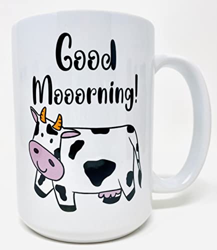 Cow Mug Cute Coffee Mugs Funny Good Mooorning Ceramic Udderly Cows Cup Cow Lover Coffee Mug | 15 oz