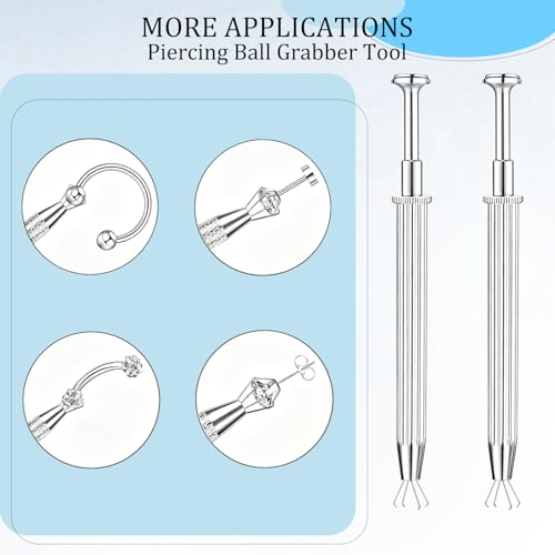 ONESING 2Pcs Piercing Ball Grabber Tool for Changing Jewelry, Stianless Steel Flat Back Earring Applicator Internally Threaded Push Pin Piercing Grabber Tool - color: Silver-F
