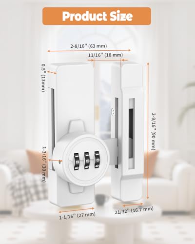 90/180 Degree Keyless Barn Door Lock Latch, White | 3 Digit Combination Security Latch, Zinc Alloy Mechanical Password Lock for Closet, File Cabinet, Sliding Door, Bedroom - color: White