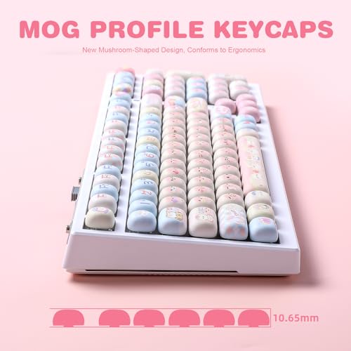 YUNZII Pink Ice Cream MOG Profile Dye-Sub PBT Keycaps Set (Pink Kitten) | 138 Keys, Dye Sub PBT Keycap Set, for Mechanical Gaming Keyboards Compatible with 60%/65%/75%/TKL/96%/100% Layouts
