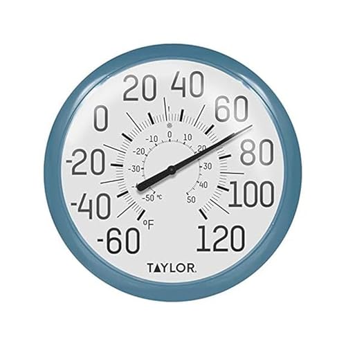 Taylor Big and Bold Wall Indoor Outdoor Thermometer, Easy to Read Numbers for Patio, Pool, and Indoor Areas 13.25 inch, Teal - color: Teal, size: 13.25 inches (Pack of 1)