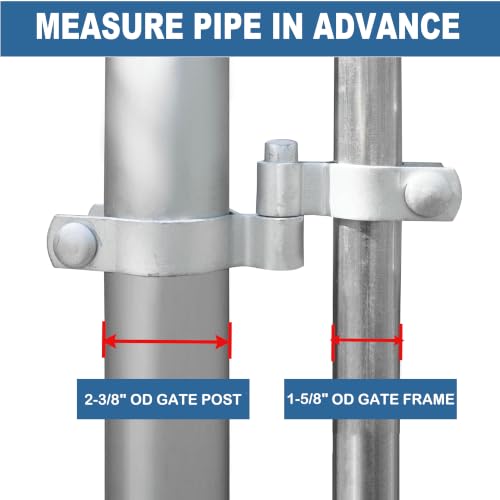 2 Pack 1-5/8" x 2-3/8" Chain Link Fence Gate Hinge Kit, Galvanized Steel Gate Hinges, Heavy Duty with 2 PCS 1-5/8" Frame Hinge and 2 PCS 2-3/8" Post Hinge, Bolts & Nuts Included - size: 1-5/8" x 2-3/8"