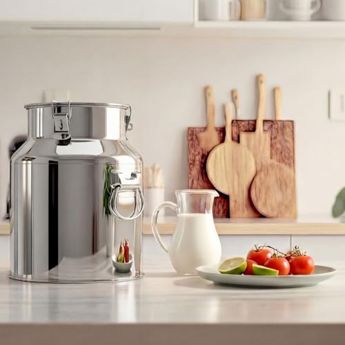 FillTouch 2 Pcs Stainless Steel Milk Can 22L with Sealed Lid for Storage | Heavy Duty Metal Locking Sealed Lid, Multi-Purpose for Water Wine Oil Milk Storage, Ideal for Farm Kitchen Home Daily Use - size: 22l