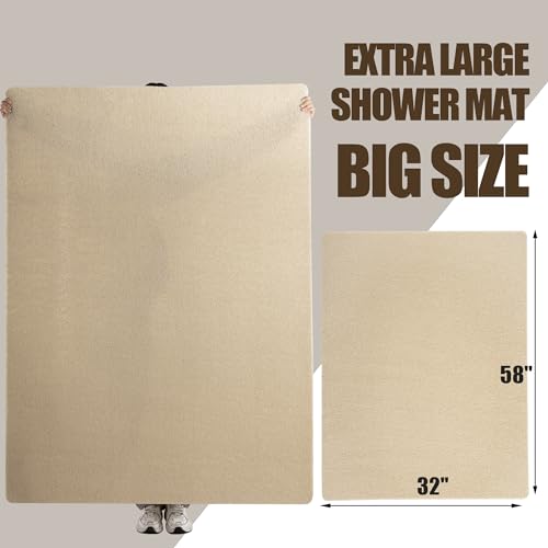HOMBYS 58 x 32 Extra Large Shower Mat for Shower Stall Tub, Non Slip Bath Mat Bathroom Accessories, PVC Loofah Mats for Shower and Bathroom, Quick Drying, (Khaki, 58"x32") - color: Khaki, size: 2'8" x 4'10" (Rectangular)