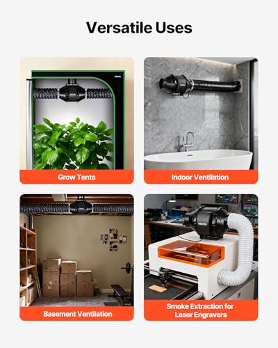 VEVOR Inline Duct Fan, 4-Inch 180 CFM with Power Cord, Quiet AC-motor Ventilation Exhaust Fan for Cooling Booster, Grow Tents, Hydroponics - size: 4" Inline Fan