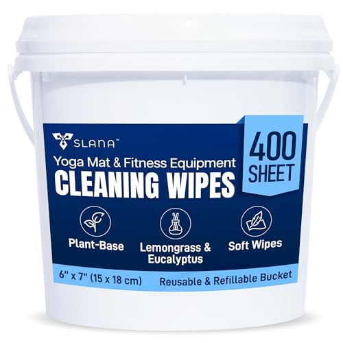 Yoga Mat Cleaner Wipes & Peloton Bike Wipes, 400 Ct Large 6"x7" | Plant-Based Fitness Equipment Cleaner | EWG-Safe, Non-Toxic, Residue-Free | Treadmill, Studio & Home Gym | Lemongrass Scent