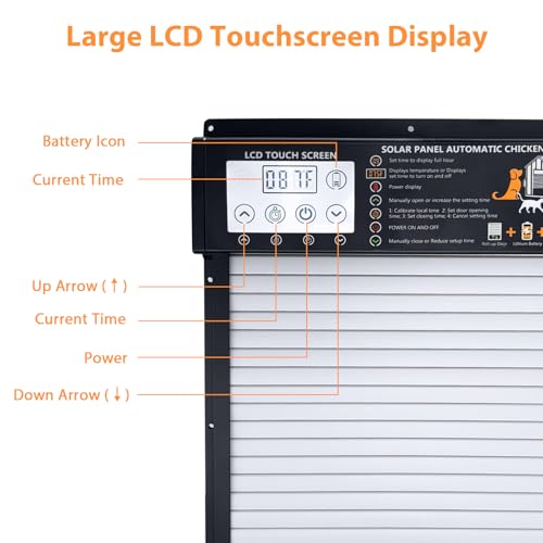 Automatic Chicken Coop Door, Solar Powered with Timer Remote | Light Sensor, Motion Sensor, LCD Display, Weatherproof Design, Chicken, Duck and Rabbit Use