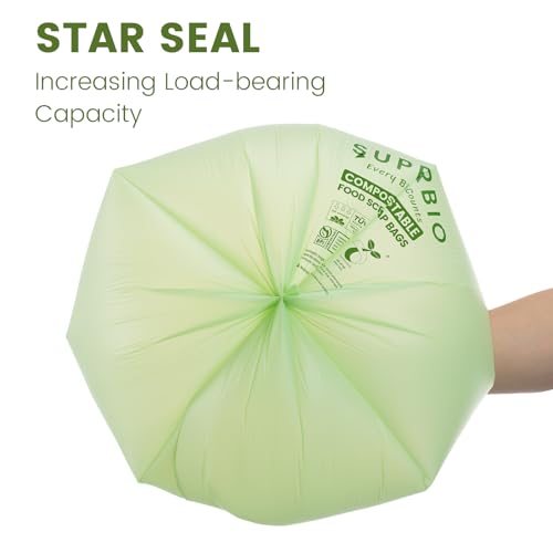 SUPERBIO 2.6 Gallon Compostable Bags with Handles, 100 Count,1 Pack, Food Scrap Bags Certified by BPI and OK compost INDUSTRIAL, 9.84L | Food Scrap Bags, Certified by BPI and OK compost HOME, 9.84L - color: 2.6 Gallon with Handles, 100 Count