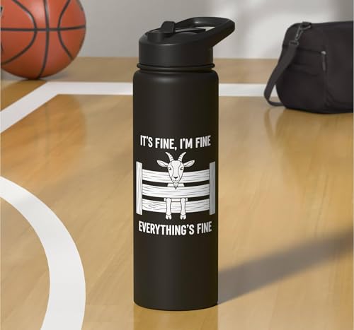 It's Fine I'm Fine Everything's Fine Goat Farm Mom Funny Kid Stainless Steel Insulated Water Bottle - color: Black