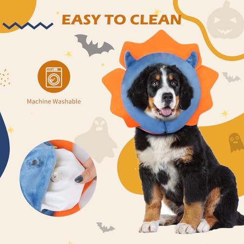 IEUUMLER Inflatable Recovery Dog Collar, Protective Donut Cone, Adjustable Soft Collar for Dog and Cat After Surgery Prevent from Biting & Scratching EU002 - Blue Demon M - color: Blue Demon, size: Medium (Neck:8''-10'')
