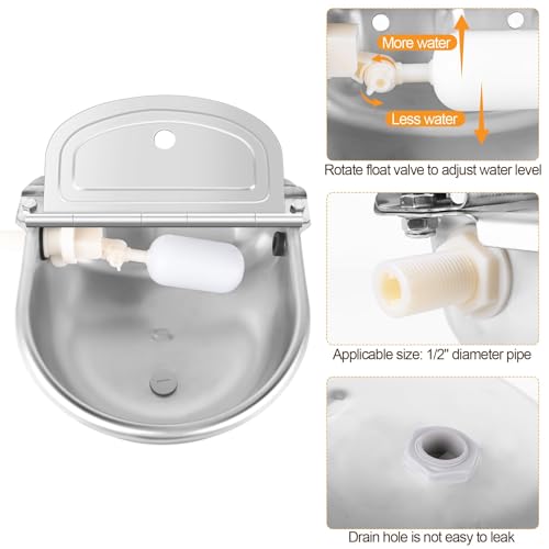 4PCS Automatic Animal Drinking Water Bowl Stainless Steel Waterer Feeder Farm Dog Dispenser Kit Self Filling for Livestock Horse Goat Water Trough with Float Valve Drain Hole Hose Adapter Bolts - size: 4 PCS