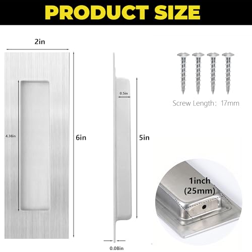 bealy Pocket Door Hardware Set, 2 Recessed Flush Finger Pulls,6Inch Handles Hardware Latch,Recessed Finger Flush Pulls for Bypass,Closet,Sliding,Barn Door, 304 Stainless Steel,Brushed Nickel - color: Brushed Nickel, size: 1 Set（2 Recessed Pull Handle）