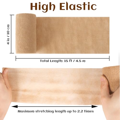 Elastic Self Adhesive Bandage Wrap 4 Inch, Breathable Non Woven Cohesive Bandage, Vet Wrap for Dogs, Ankle Sprains Swelling, Sports Athletic Tape (24 Count Brown) - color: 4 Inch-24 Count Brown