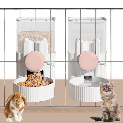 kathson Rabbit Feeder for Cage,Bunny Water Bottle,Pet Food Dispenser,Pink | Gravity Automatic Guinea Pig Feeder Waterer Set,Hanging Small Pet Food Bowl Feeding Station for Ferret Chinchilla Cat Puppy - color: Pink