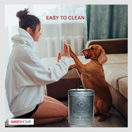 Amici Home Rover Ranch Metal Pet Food Canister - Silver 140 Oz - style: Pet Food