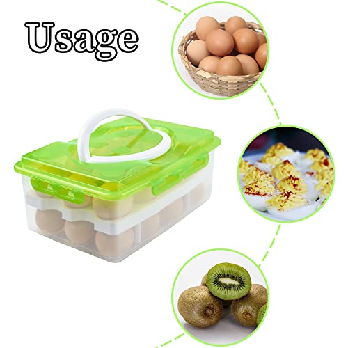 2 Tiers Egg Container Deviled Egg Carrier Eggs Holder with Handle Fridge Freezer Storage by DELIFUR (Green) - color: Green