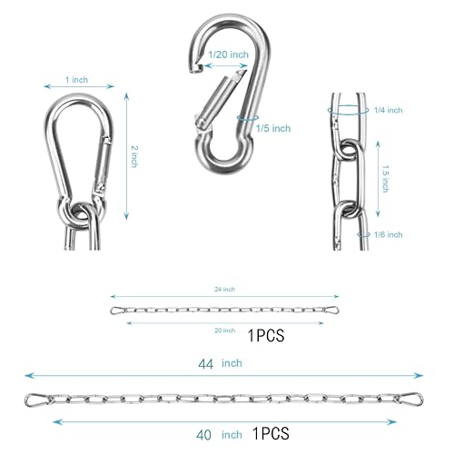 2 Pack Gate Chain Lock for Outdoor Fence with Carabiner, 1/6 x 24/44 Inch Stainless Steel Link Chains No Fear of Being Bent, Easy to Adjust Barn Chain for Livestock Gate （ Silver ） (24+44 Inch)