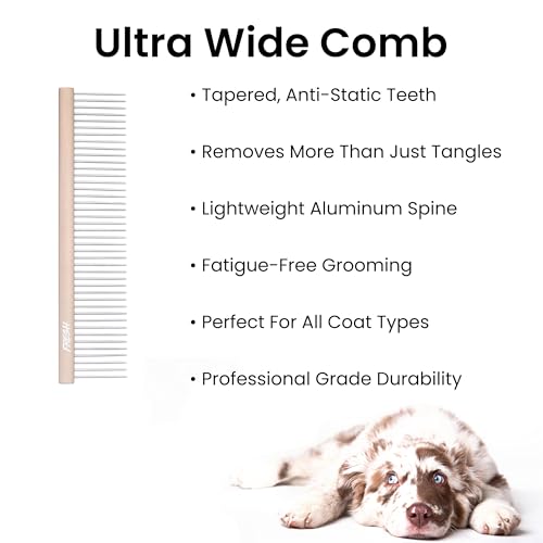 Fresh Ultra Wide Metal Pet Comb, Oval Aluminum Handle, Wide Tooth Spacing, Metal Grooming Comb for Dogs, 7.5" - style: Ultra Wide
