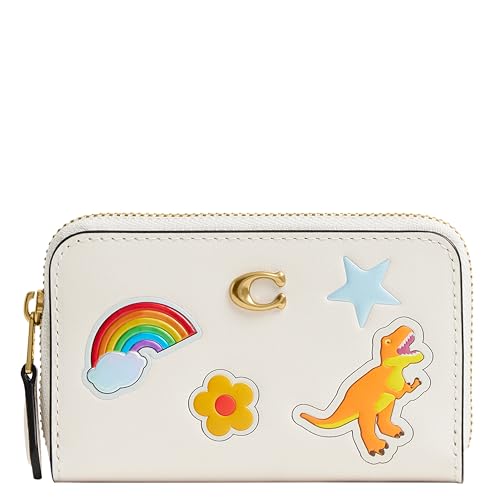 COACH Refined Calf Leather Essential Small Zip Around Card Case with Sticker Print - color: B4/CHALK MULTI, size: Small