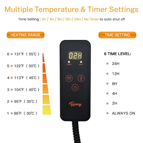 Toozey Small Pet Heating Pad, 6 Adjustable Temperature Dog Cat Heating Pad with Timer, Waterproof Heated Cat Bed with Chew Resistant Cord, Indoor Electric Pet Heated Mat 18x16in | 18 x 16 In, 6 Heat Settings, 4-24H Timer, Waterproof Surface, Chew-Resistan