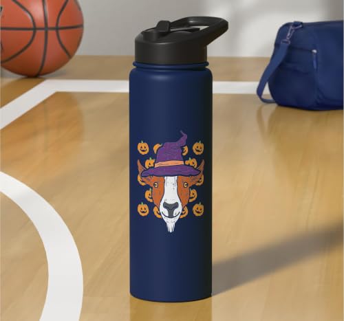 Halloween Goat Pumpkin Farm Animal Costume Men Women Kids Stainless Steel Insulated Water Bottle - color: Navy Blue