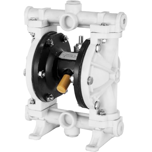 VEVOR Air-Operated Double Diaphragm Pump, 1/2 in Inlet & Outlet, Polypropylene Body, 13.2 GPM & Max 120PSI, PTFE Diaphragm Pneumatic Transfer Pump for Petroleum, Diesel, Oil & Low Viscosity Fluids - size: 2.5 GPM