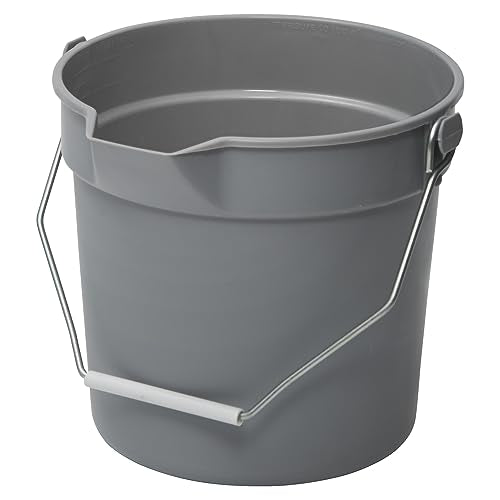 Winco 10 qt Gray Heavy-Duty Plastic Bucket/Utility Pail with Pour Spout | Dishwasher safe, BPA-free, Heavy-duty, Drip-free pour spout, Capacity markings