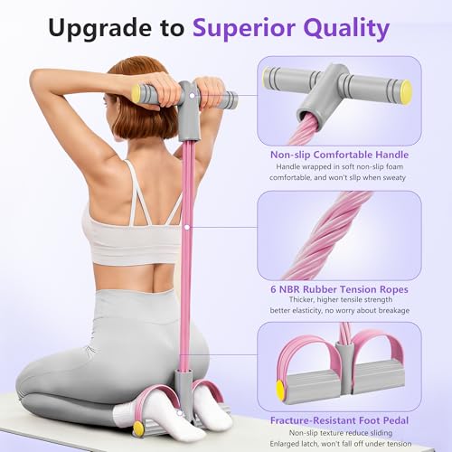 Pedal Resistance Band with Handle, 6-Tube Natural Rubber Exercise Bands | Upgraded Foot Pedal Resistance Bands for Working Out, Multifunction Tension Rope for Abdomen, Waist, Arm, Leg, Pilates - color: Gray & Pink