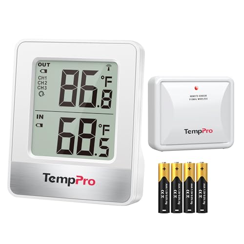 TempPro TempAir 500FT Indoor Outdoor Thermometer Wireless | Outdoor Thermometers for Patio with Temperature Sensor, Room Thermometer for House Home Reptile Baby Room Temperature Monitor - color: White In-outdoor Thermometer