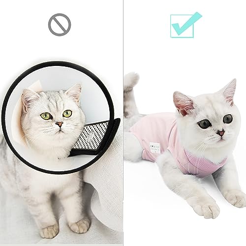 DOTON Cat Recovery Suit for Male and Female Surgical Post Surgery Soft Cone Onesie Shirt Clothes Neuter Licking Protective Diapers Outfit Cover Kitten Spay Collar(S, Pink) - color: Pink, size: Small