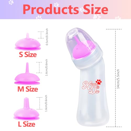 Pet Feeding Bottle,3 Pack Wide Mouth Angled Nursing Bottle, 3 Sizes Nipples with Ventilation Valve Resistant Tearing Perfect for Puppies, Kittens, Small Wildlife(Pink) - color: pink