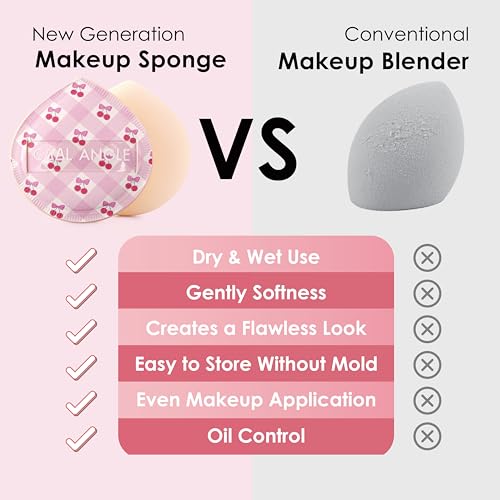 COOL-ANGLE Latex-Free Makeup Blender Sponges, 5Pcs Cherry Pink, Medium | Latex-Free, Suitable For Liquid Foundation And Powder, Wet Or Dry Dual Use, Long-lasting and Natural Makeup, Easy Makuep - color: A5:Cherry Pink*5