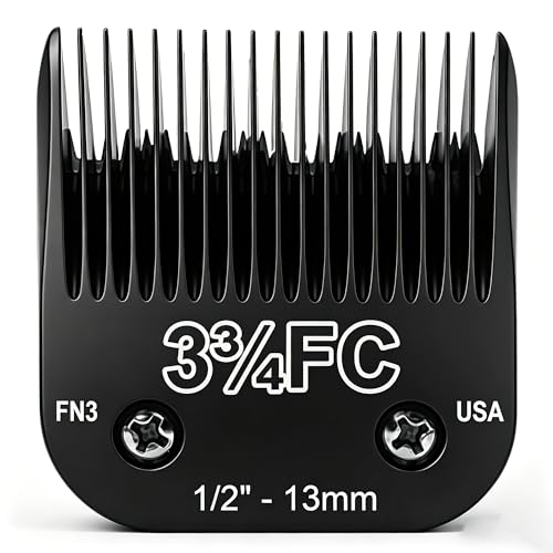 Size 3 3/4FC 13MM Dog Grooming Clipper Blades with Andis/Oster A5/Wahl KM10 | OwnLifeYF Detachable Stainless Steel Pet Clipper Replacement Blade, Cut Length 1/2"(13mm), Compatible Accessory - size: 3-3/4FC: 1/2" (13 mm)-Black