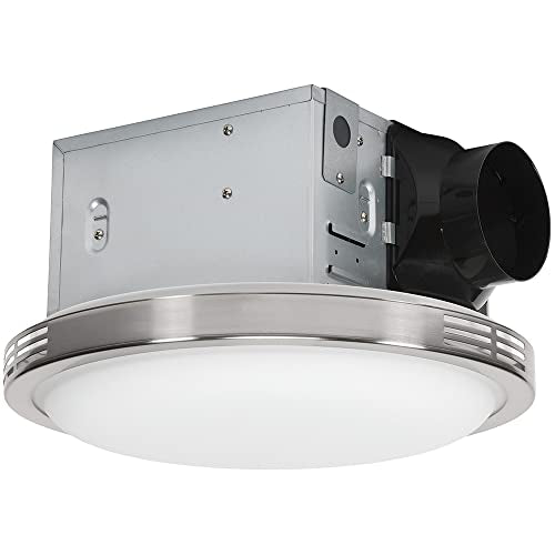 Homewerks 7105-07 Bathroom Fan with LED Light Ceiling Mount Exhaust Ventilation Silent 2.5 Sones 100 CFM, Decorative Brushed Nickel Trim - color: 100 CFM Brushed Nickel