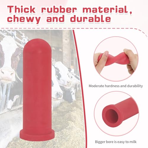 6PCS Calf Feeder Pacifier Teats Soft Rubber Food Grade Feeding Nipples | Bite-Resistant Calf Teat Nipple Replacement Feeding Nipples Farm Supplies, Livestock Nursing Bottle Nipple Milk Bucket Feeder - color: RED