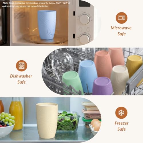 Homienly Wheat Straw Cups Lightweight Drinking Glasses Unbreakable Plastic Tumblers Dishwasher & Microwave Safe Plastic Cups for Kitchen, Travel, Camping, 12oz Reusable Cup Set (6 PCS, Multilight) - color: Multilight, size: 12 Ounces