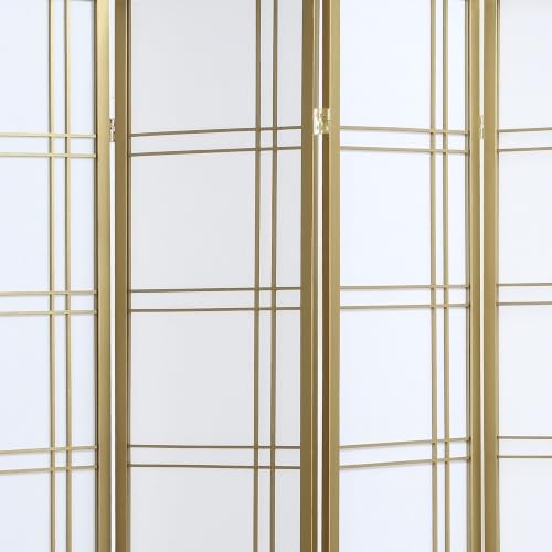 Roundhill Furniture Seto 4-Panel 4 Golden Room Divider Screen, Gold - color: Gold