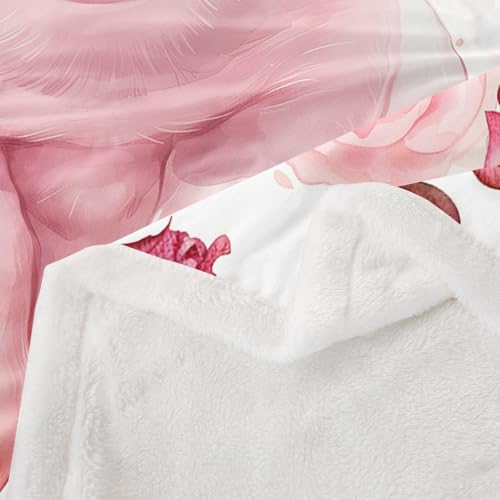 Lovely Pig Kids Throw Blanket,Roses Flowers Dreamy Bed Blanket for Girls Women,Cartoon Animal Cute Livestock Rustic Fleece Blanket,Pink Romantic Fuzzy Blanket,Twin Size (60 x 80 Inches) - color: Pink Green White, size: Twin