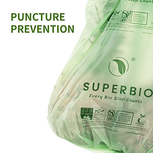 SUPERBIO 3 Gallon Compostable Food Waste Bags, 80 Count | Food Scrap Bags with Handles, ASTM D6400, BPI and OK compost HOME - color: 3 Gallon with Handles, 80 Count