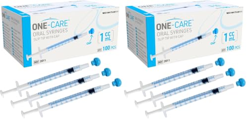 ONE-CARE 1ml Oral Syringe with Cap - Sterile, Individually Wrapped - 100 Dispensers, Slip Tip, Uses include oral administration of medicine for infants, adults and animals (Pack of 2) - size: 1ml (Pack of 2)