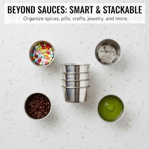 6pcs 1.6oz Stainless Steel Condiment Cups with Leak-Proof Lids - Perfect for salads, dips, and sauces. Portable design ideal for picnics, travel, and meal prep. Reusable & easy to clean - size: 1.6ounce